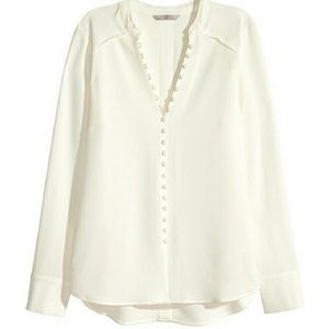 H&M Ivory Crepe Blouse With Buttons Size 4